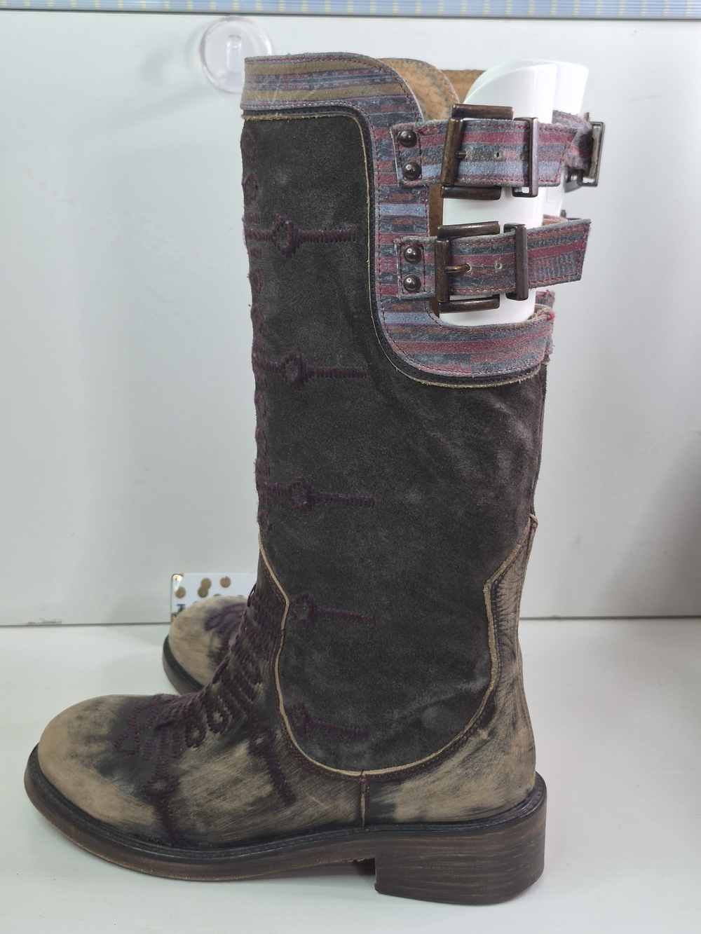 Free People Women’s Tall Embroidered Suede Boots in Purple and Tan - Picture 4 of 7